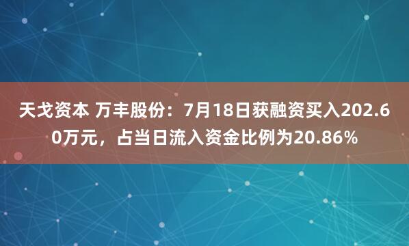 天戈资本 万丰股份：7月18日获融资买入202.60万元，占当日流入资金比例为20.86%